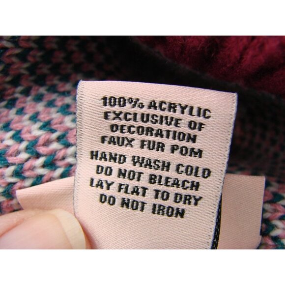 NEW Juicy Couture Beanie Hat Burgundy Pink Teal Pom Pom NWT Knit Embroidery OSFM - Picture 9 of 10